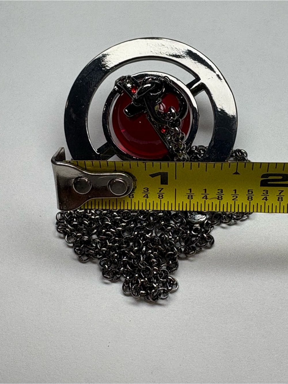 Vivienne Westwood Black Metal Circle Pendant Necklace with Red Center